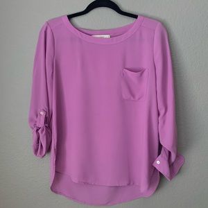 Loft Purple Blouse w/ Adjustable Sleeve Length